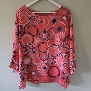 Beyond Capri O/S Italy Retro Bohemian Lagenlook Dopamine Hippie Linen Top